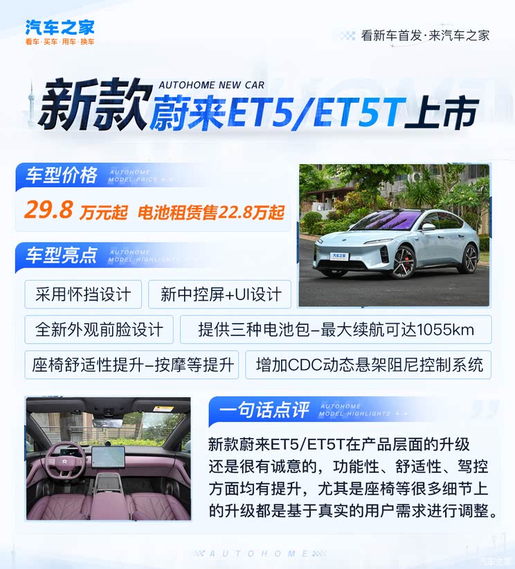 电池租赁方案售22.8万起 新款蔚来ET5/ET5T上市 到底新在哪里？