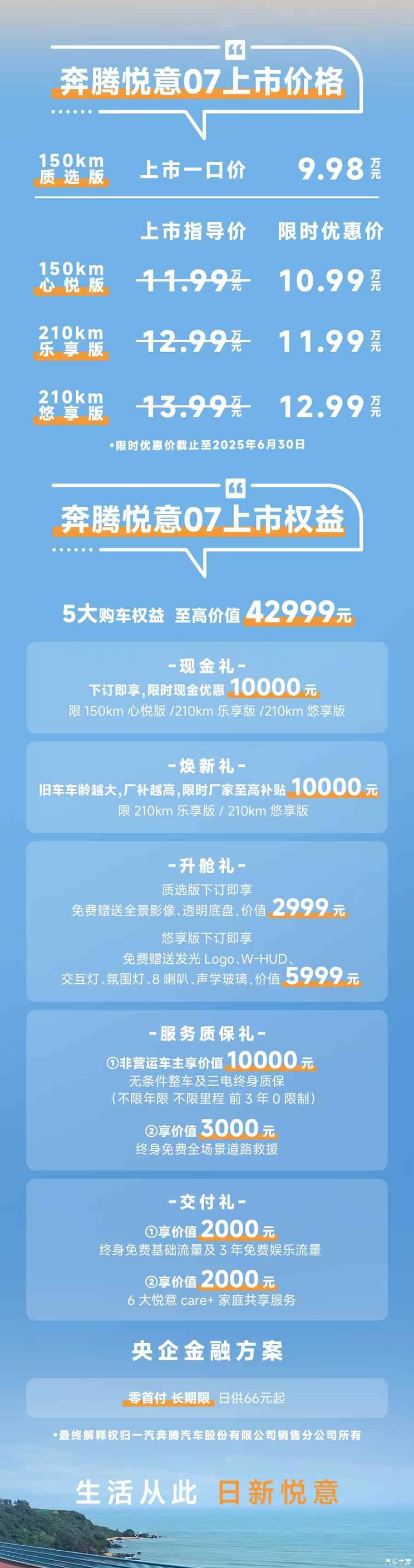 售9.98万元起/综合续航里程1500km 奔腾悦意07正式上市